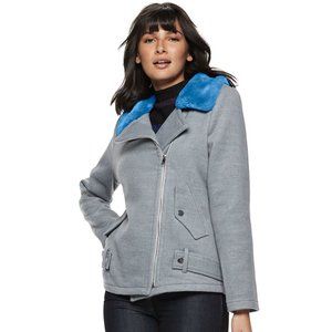 NWT - Beautiful Nine West Oversized Belted Moto Coat with Blue Collar - Size S